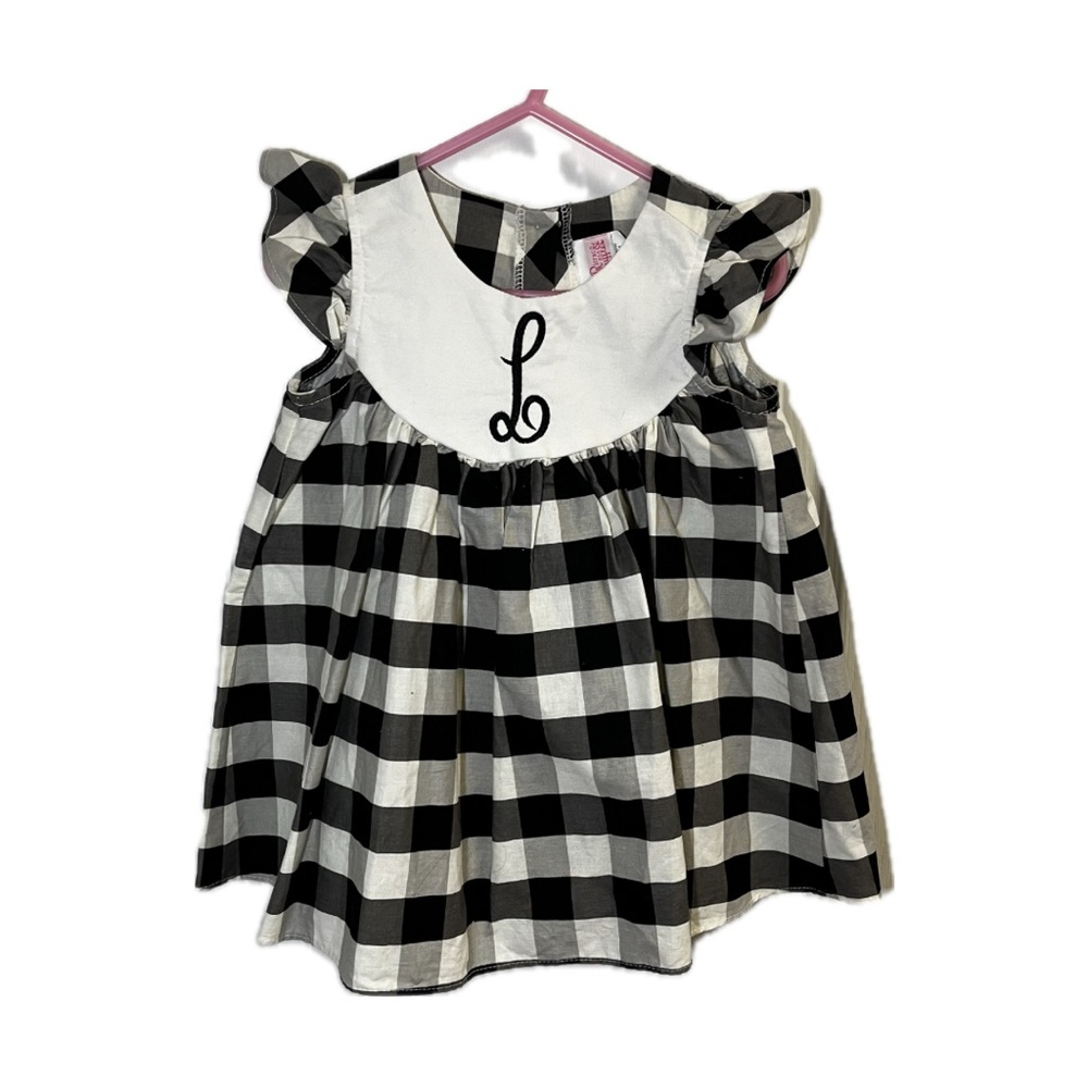 Black and White Checkered Dress with Monogram L - Size 2T